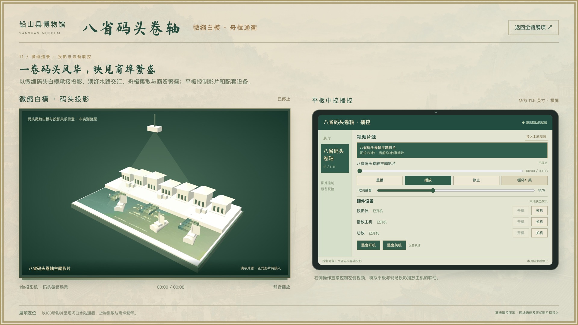 八省码头卷轴白模投影与平板联控